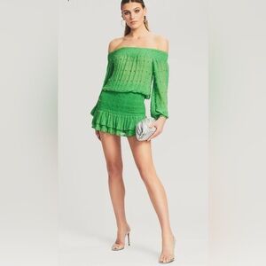 NWT Retrofete Taisha embellished green chiffon mini dress. Size XS.